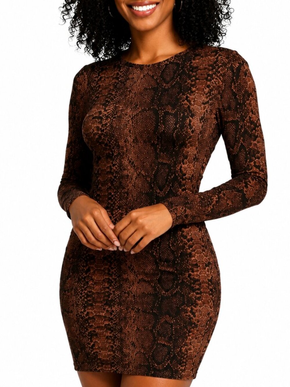 NWT small form fitting dress. Snake skin dress. Long bodycon sleeve dress